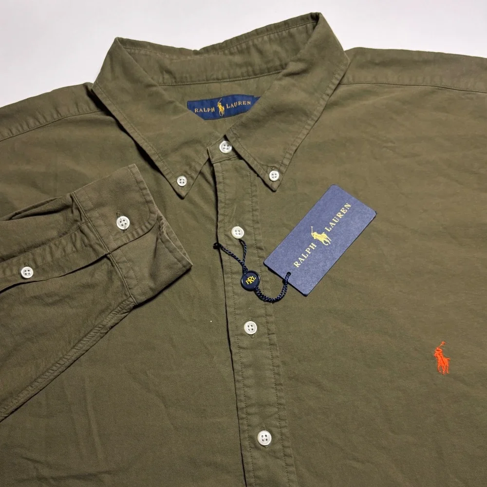 Ralph Lauren Olive Green Mens 3XLT Big & Tall Long Sleeve Button Down New $125